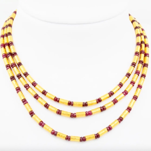 Gurhan 24K Gold & Ruby 3 Strand Necklace - Picture 1 of 8